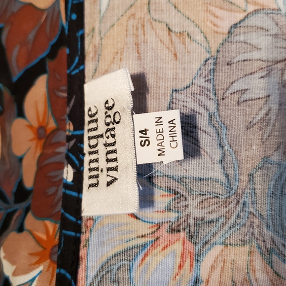 UNIQUE VINTAGE Tropical Floral Print  Pinup Filligree Wrap Top S 4 - Picture 5 of 5